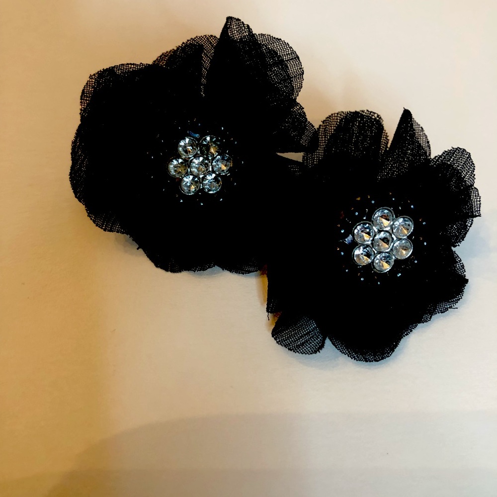 Black sheer fabric rose petal earrings